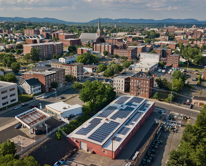 Drone shot of downtown Holyoke