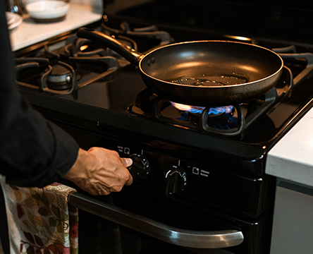 Stove top with gas and cooking pan